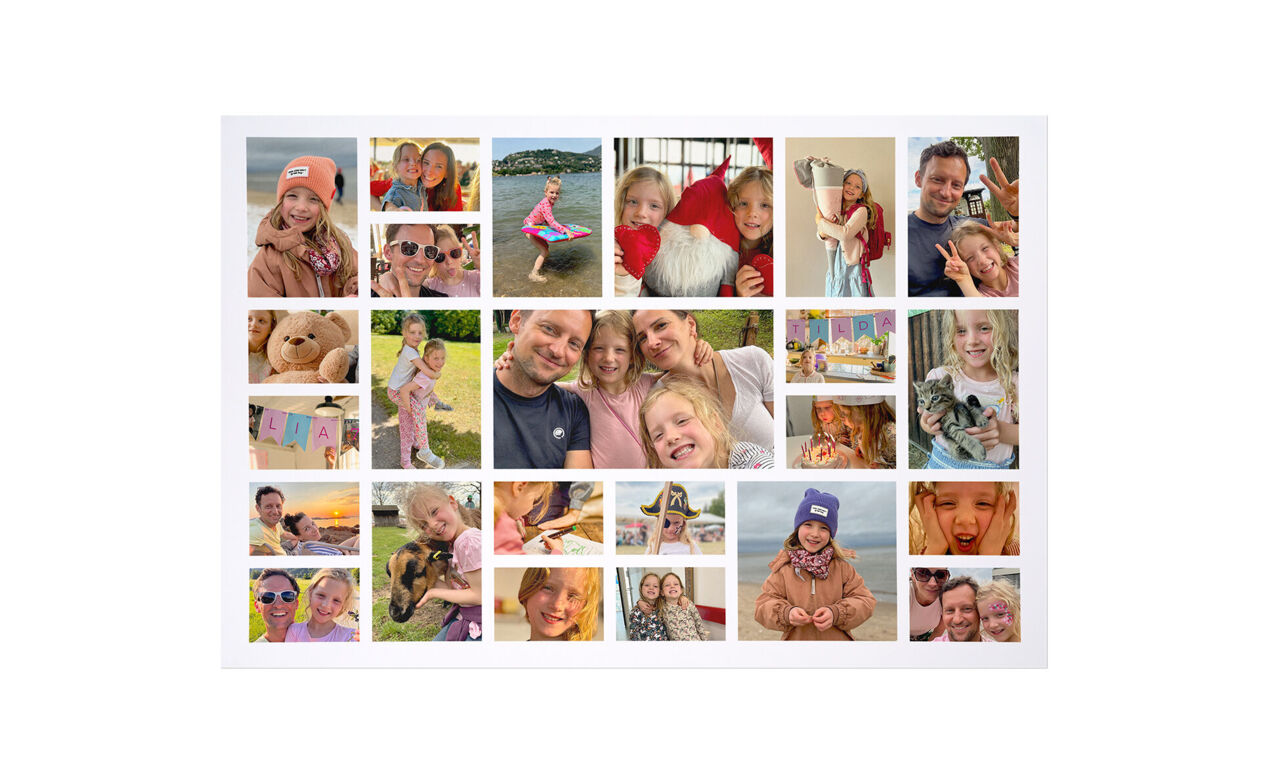 Poster Collage aus vielen Familienfotos in unterschiedlichen Größen