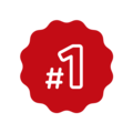 Eine rote Medaille mit der Nummer Eins, die für den ersten Platz steht.