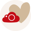 Rote Wolke mit Kamera-Icon und Herzmotiv