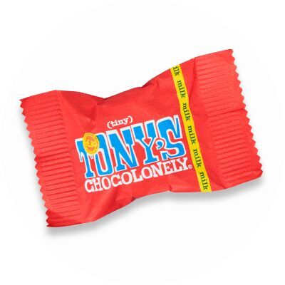 Ein rotes Wrapper von Tony's Chocolonely Schokolade in einer schönen Verpackung.