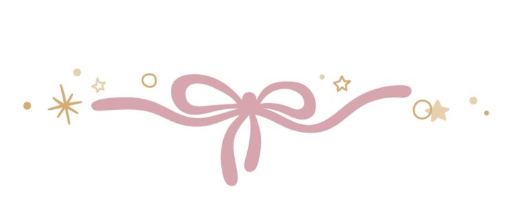  Illustration einer rosa Schleife mit goldenen Sternen und Punkten 