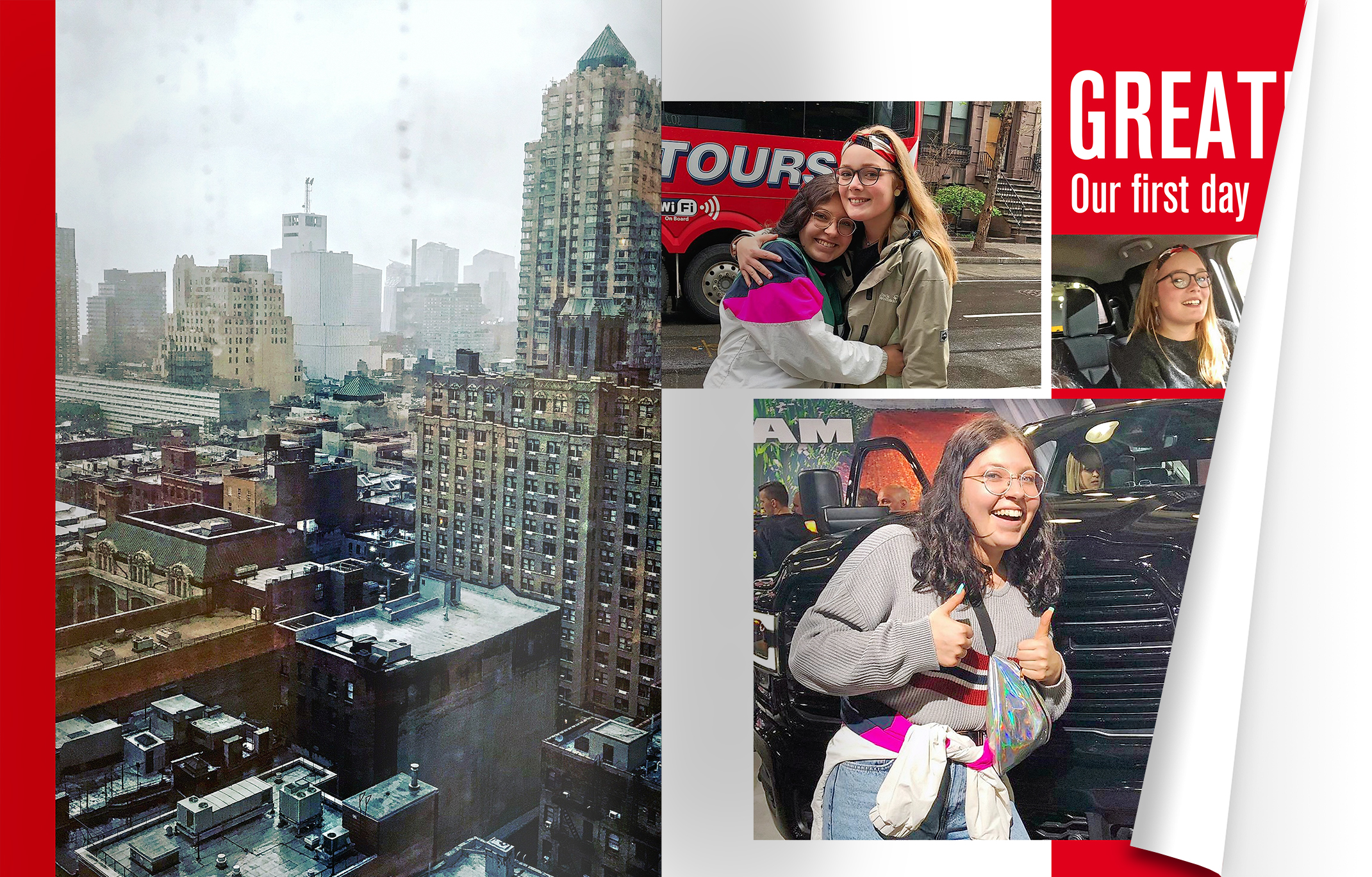 Seiten im Fotobuch, die Jana im Central Park zeigen. Die Überschrift Central Park ist als Schmuckelement eingebaut.