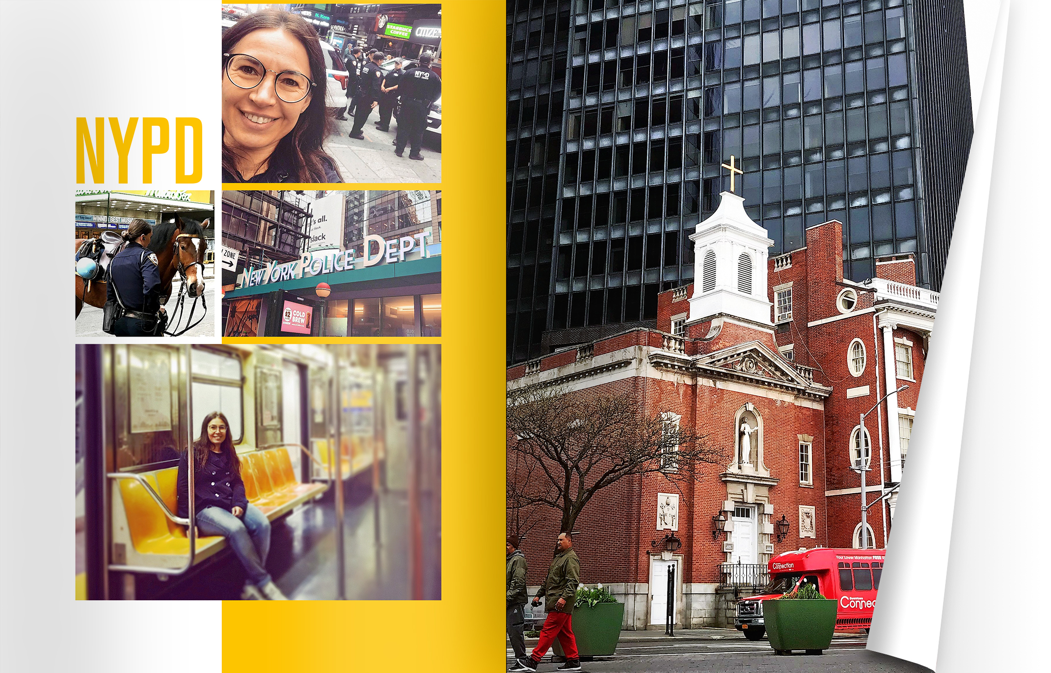 Eine Doppelseite im Fotobuch, die eine Collage zum NYPD zeigt.