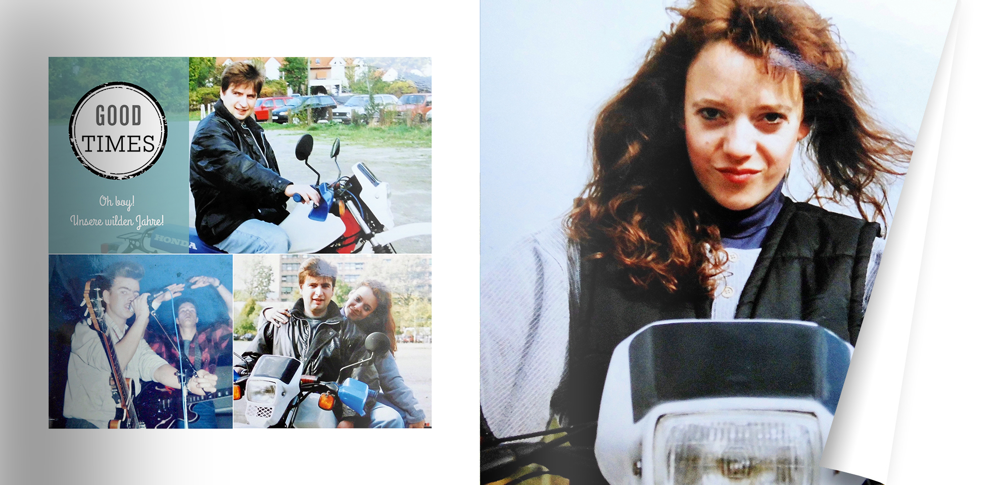 Doppelseite des Fotobuchs, die Carsten und Britta im Tonstudio zeigt