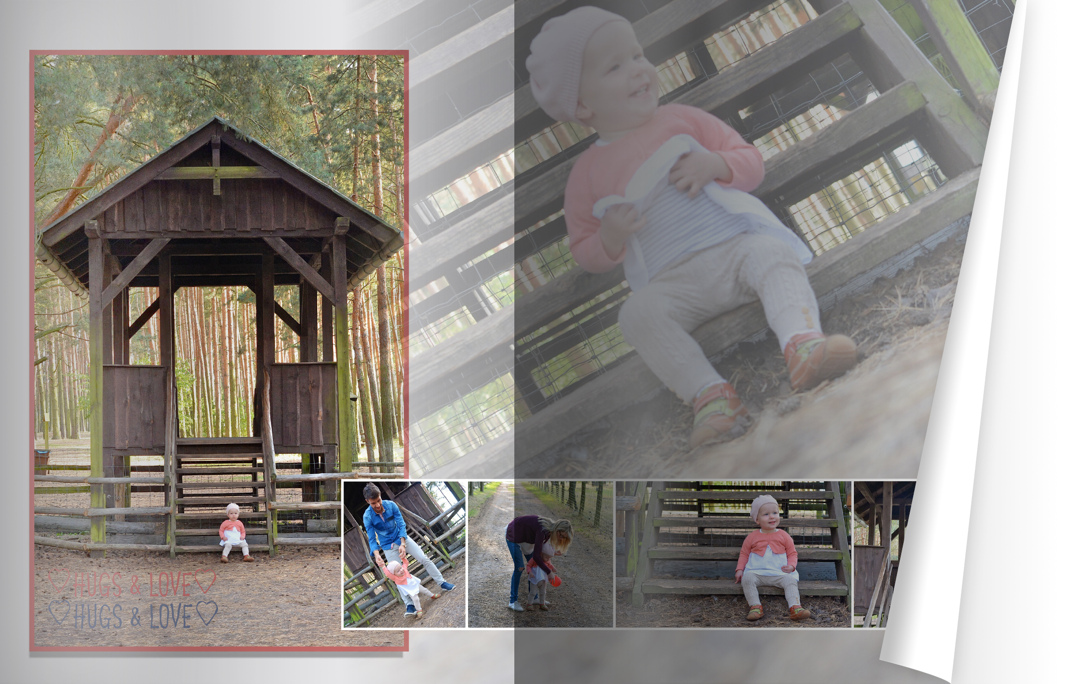 Tina Kneitz hat auf einer der Doppelseiten im CEWE FOTOBUCH Cliparts in Herz- und Taubenform eingesetzt.